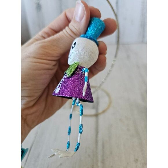 Pier 1 skeleton glitter Halloween ornament skull vintage Xmas tree unique - Picture 8 of 8